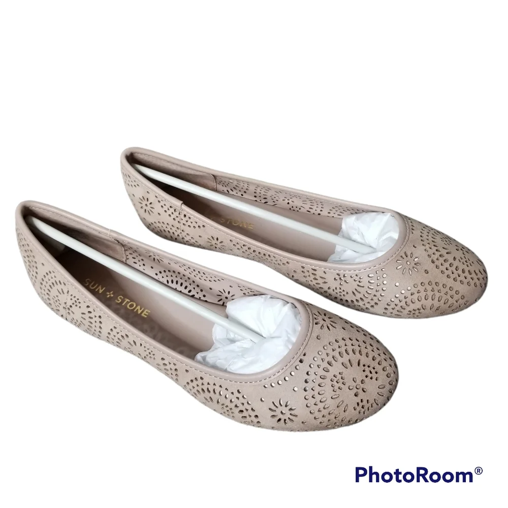 Sun+Stone Sophia ballet flats blush beige slip on cutouts sz 8.5m nib
